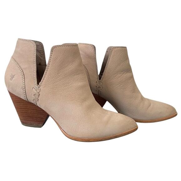 Frye Reina Cut Out Bootie Taupe 7.5 Heeled Leather Ankle Boots Pointed Toe - Picture 6 of 11